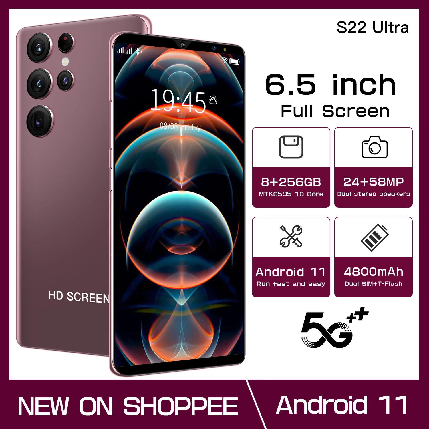 Популярный новый смартфон S22 Ultra 6 + 128 ГБ Android 11 две SIm Micro SD 4800 мАч 24 58 Мп