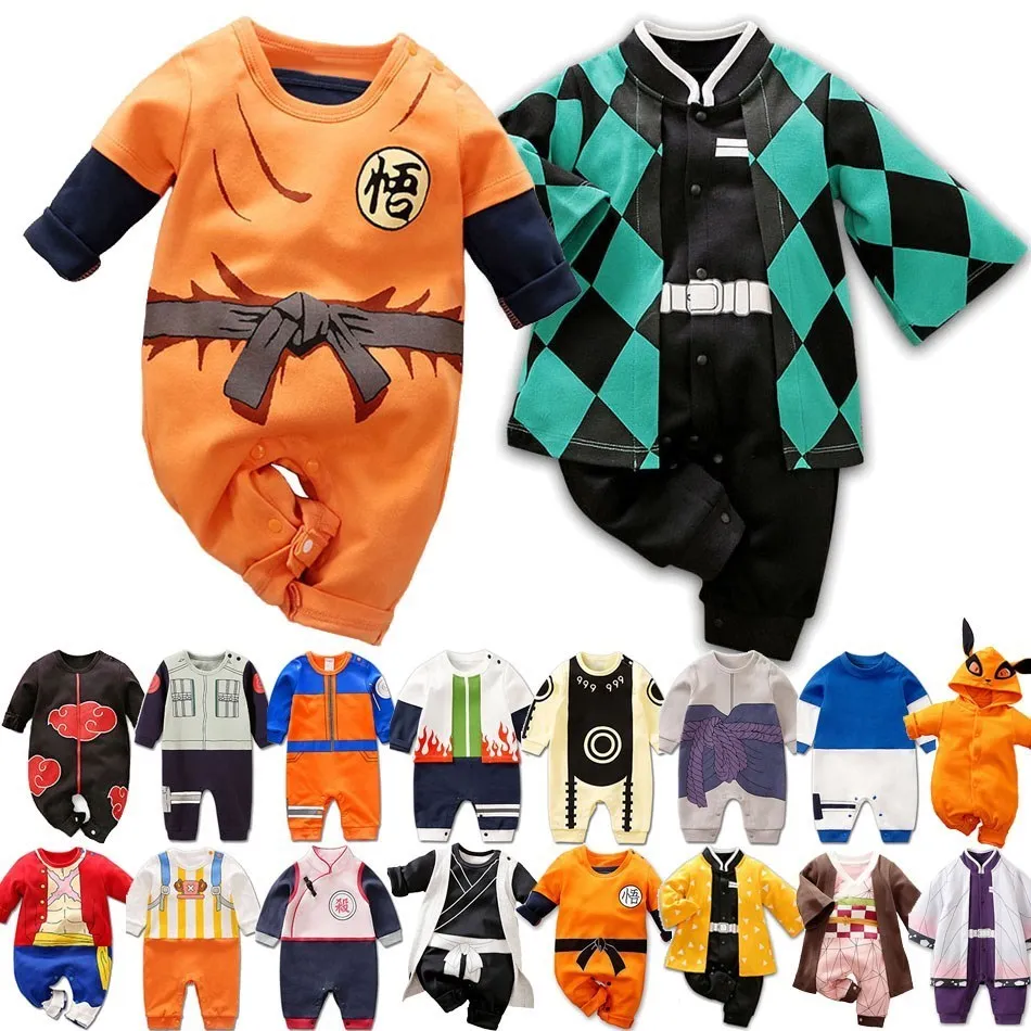 Anime Baby Rompers Newborn Cosplay Costume Infant Akatsuki Frieza Vegeta Luffy Tanjirou Cotton Clothes Boys Girls Kids Outfit