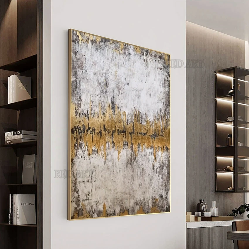 

Wall Decor Item Unframed Golden Acrylic Texture Art Handmade Oil Painting Abstract Wall Art On Canvas Modern Murals For Hotel