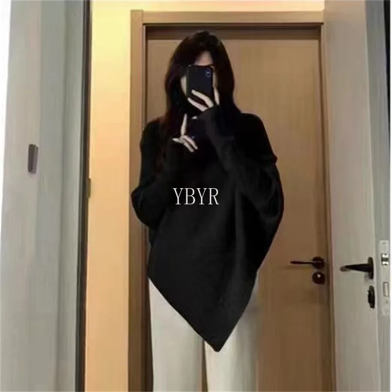 Женский Однотонный свитер асимметричного дизайна с высоким воротником и