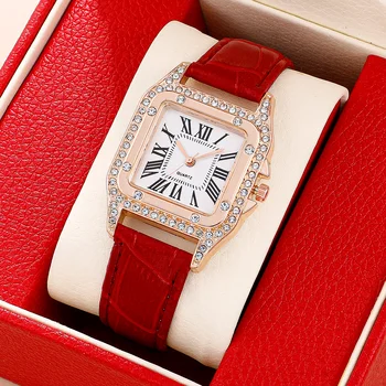 Women Diamond Watch Starry Square Dial Bracelet Watches Ladies Leather Band Quartz Wristwatch Female Clock（No Box） 1