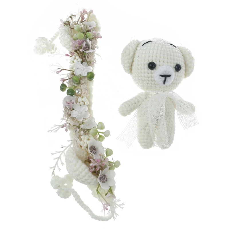 

2 Pcs Baby Knitted Hat Doll Set Crochet Toy Newborn Photography Props for Infants Photo Shooting