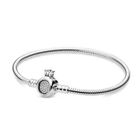 fit original pan logo charms bracelet women silver color basic snake chains bangles diy crystal o crown beads for jewelry making