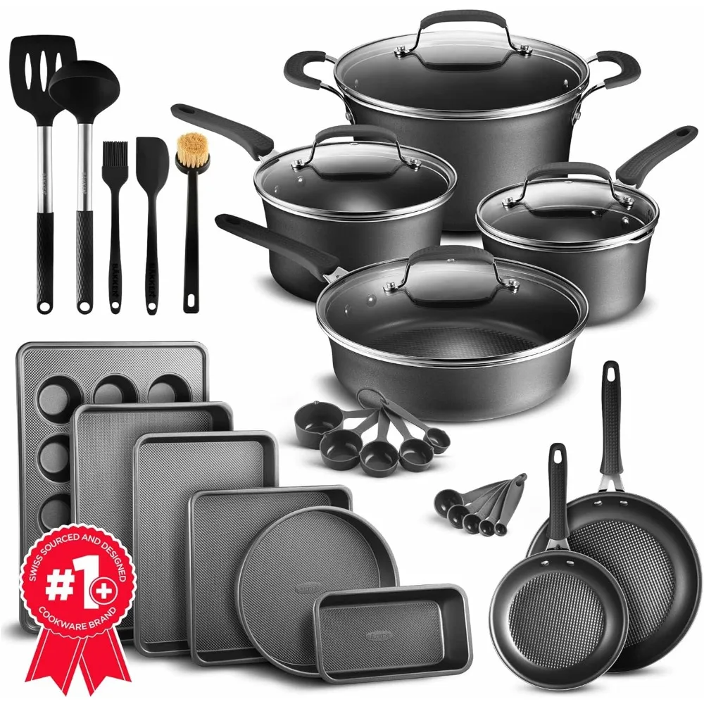 

Cookware Set – 23 Piece –Black Multi-Sized Cooking Pots With Lids Non-stick Cookware for Kitchen Accessories Electric Pot Sets