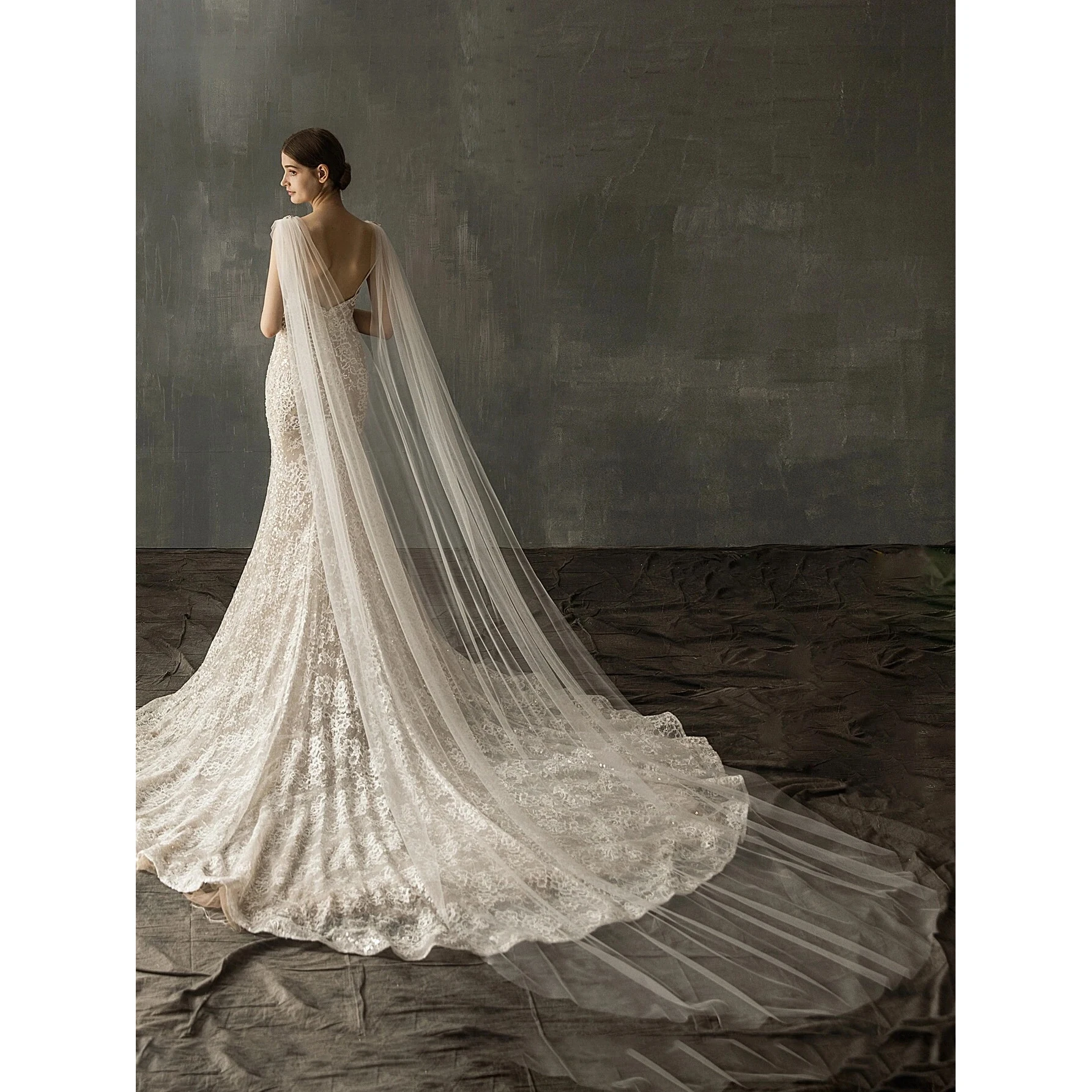 

Изысканная ручная шаль из бисера, тяжелая промышленная шаль из пряжи, Минималистичная однотонная свадебная фата для невесты