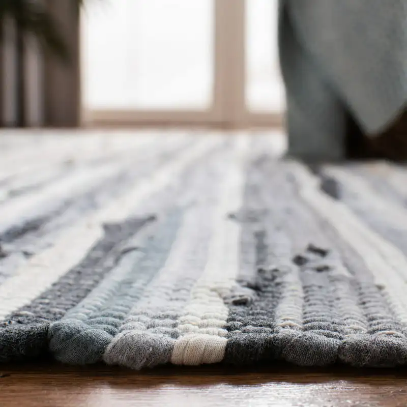 

Benton Striped Cotton Area Rug, Ivory/Grey, 2'6" x 4'