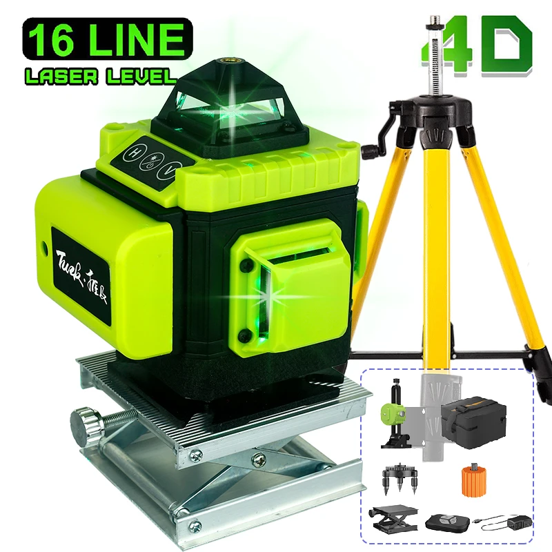 Купи TUZK 16/12/8lines 4D laser level self-leveling 360 horizontal and Verticall Wall to ground to top 360° green line TOOL за 3,734 рублей в магазине AliExpress