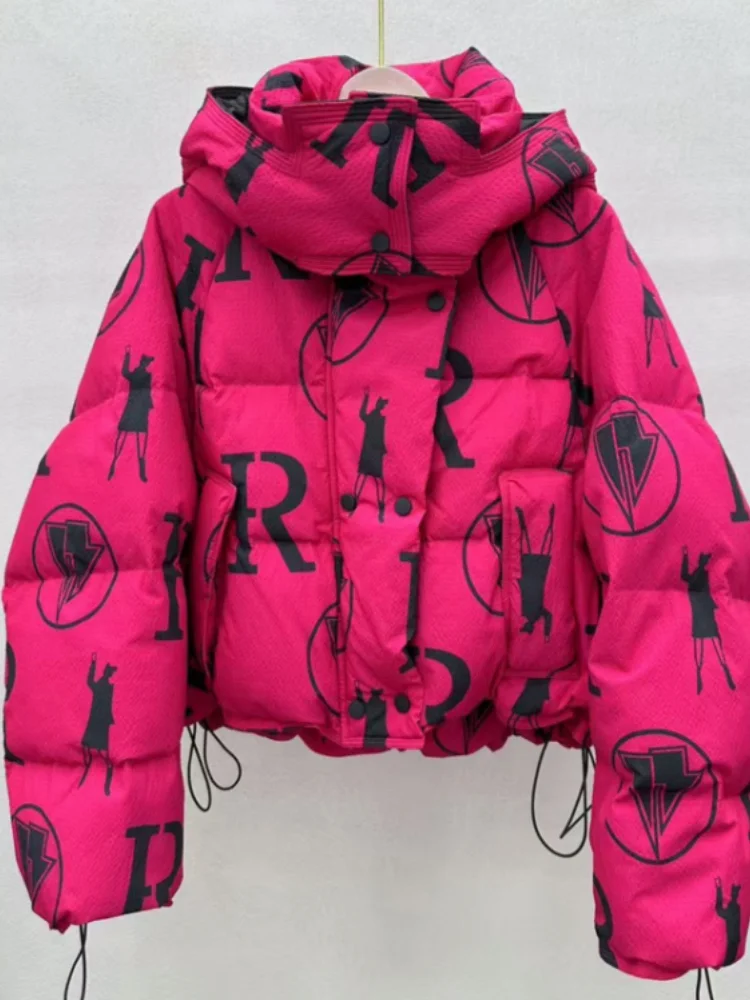 LYUZHE 2024 новинка зимы розово-красный дизайн с граффити женские парки пальто