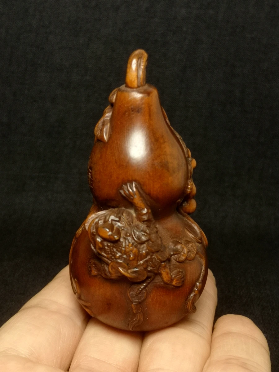 

H 7.8 CM Old Chinese boxwood Hand carved money Jin Chan Lagenaria gourd family Fengshui pendan decoration Gift