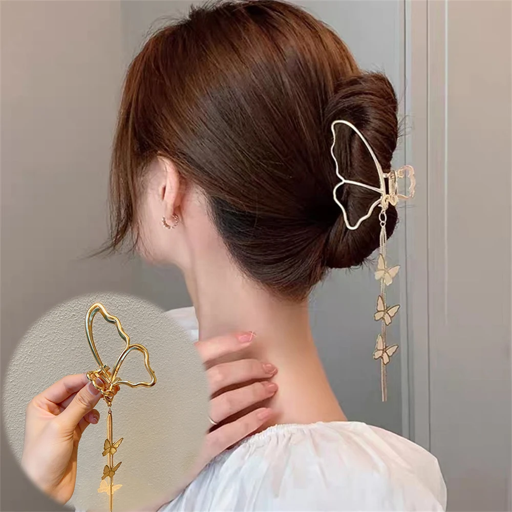 

Hollow Out Butterfly Metal Hair Claw Pearl Tassel Hairpins For Women Girl Vintage Geometric Hair Clip Jewelry Hair Accessories