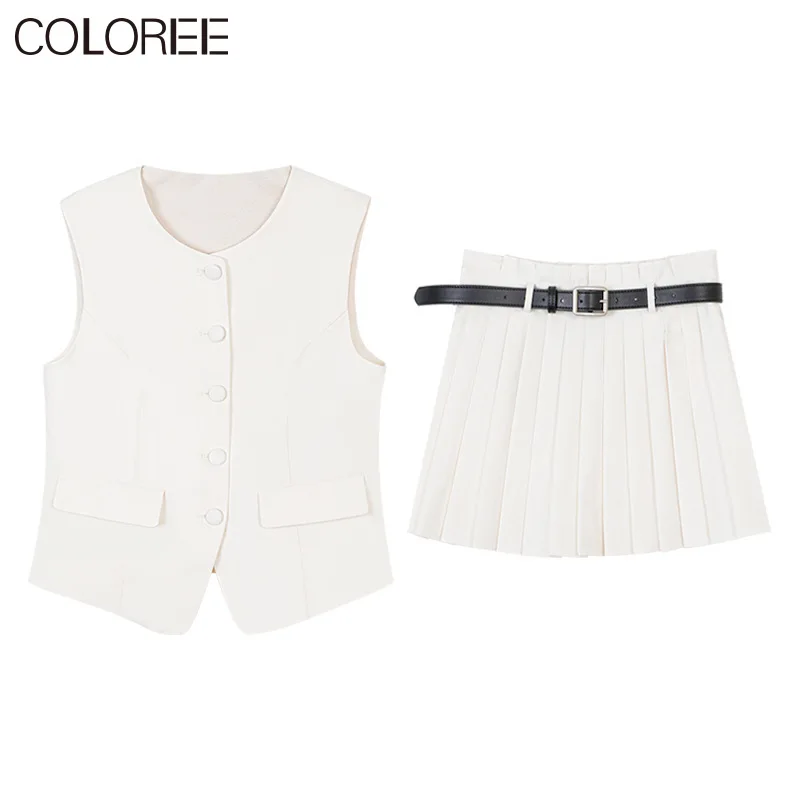 

Korean Fashion Clothing 2023 Office Lady Elegant O-neck White Blazer Vest +mini Skirt Sets Women 2 Piece Outfit