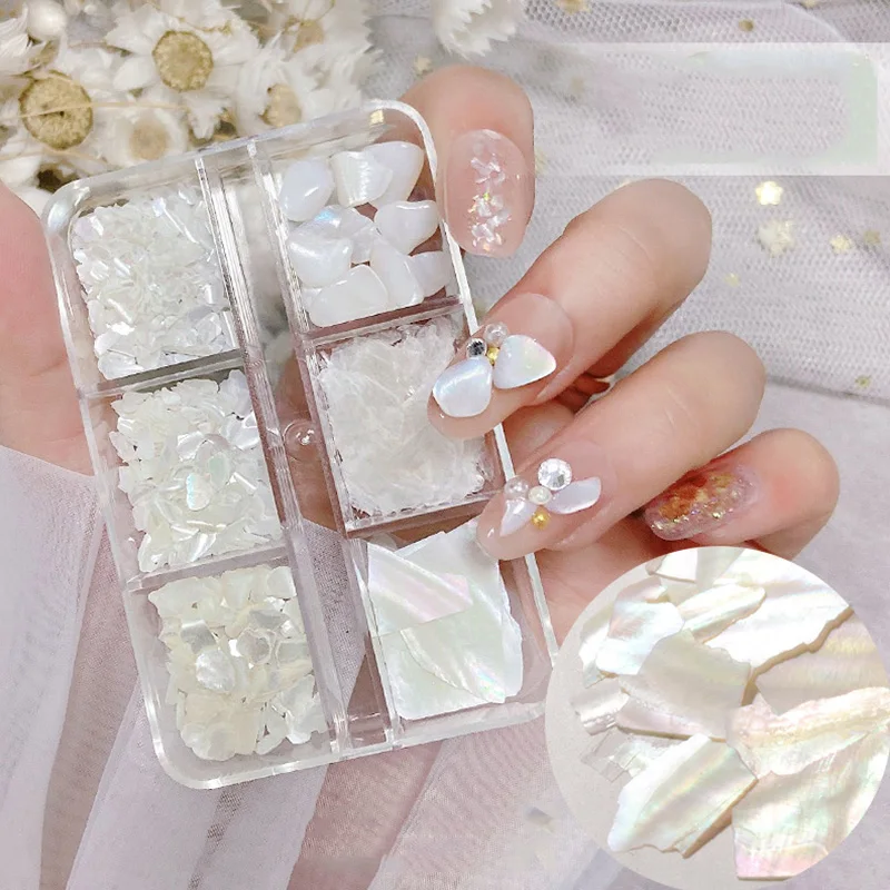 

Irregular Abalone Shell 3D Nail Stones Nail Flakes Nail Decoration Mixed Gems Slice Manicure Mix Color Charm 6 Girds