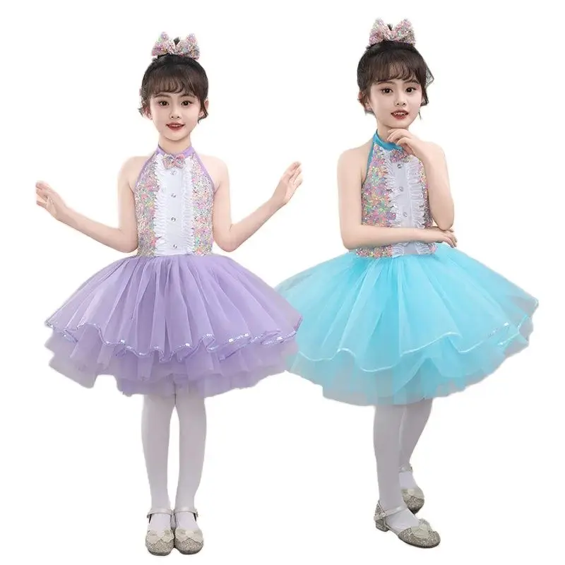 Детская одежда для бальных танцев голубое платье-пачка современных джазовых