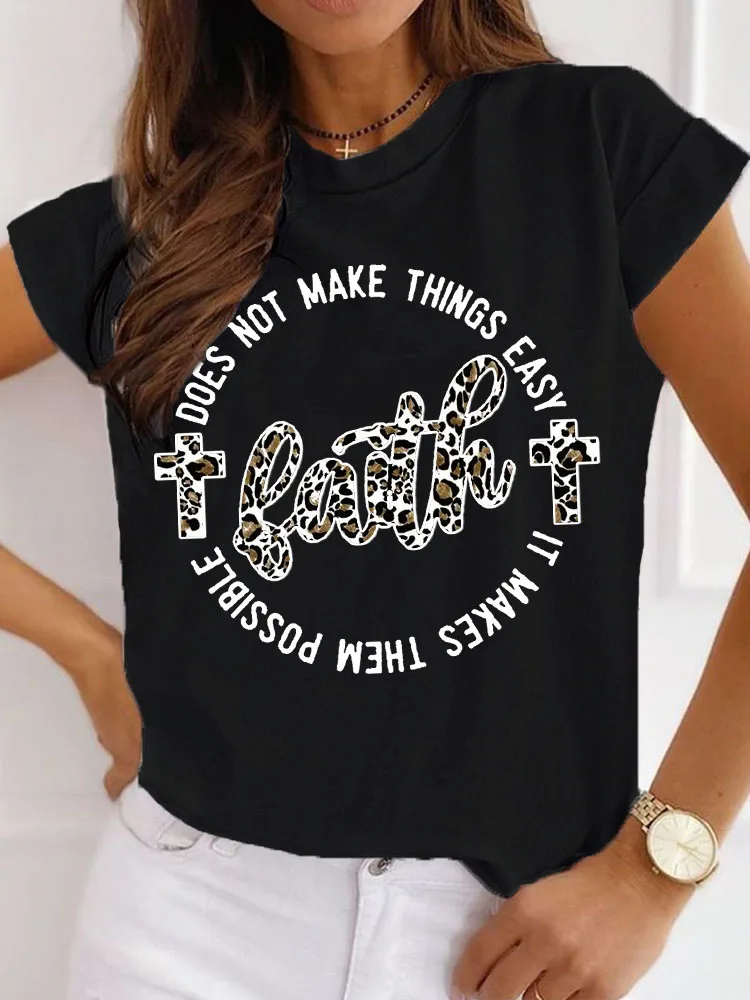 

New Summer Woman Lady Cartoon Shirt Clothes Tshirt Tee Womens Round Neck BlackT-shirt Top Casual Print T Graphic Leter Floral