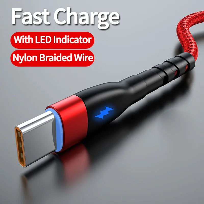 

66W USB C Cable Type-C 6A Fast Charging Wire With LED Light for Huawei Mate 40 P30 Honor Magic 5 Phone Data Cord for Xiaomi
