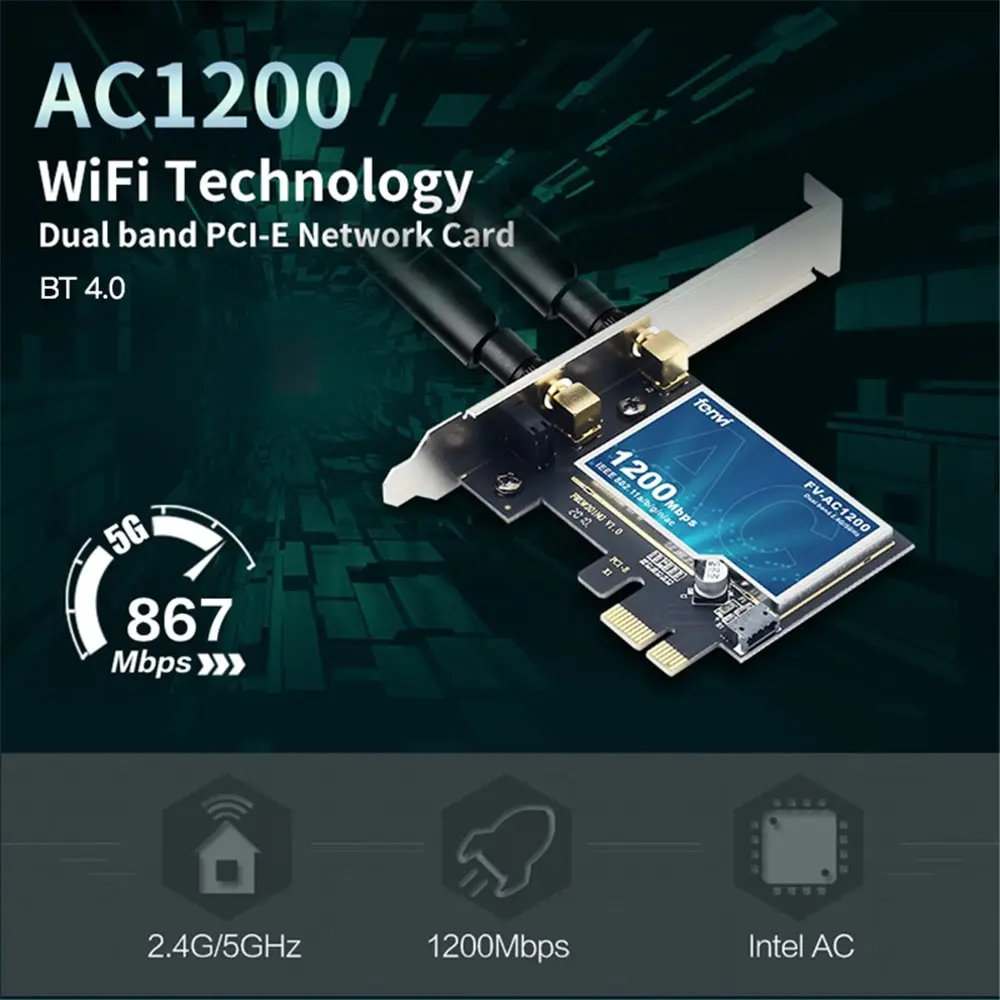 FENVI Adaptador de cartão WiFi sem fio de banda dupla de 1200 Mbps