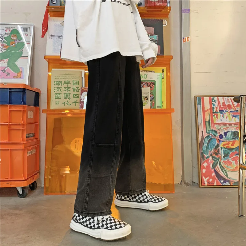 New Jeans Men's Brand Clothing Retro Korean Fashion Men Streetwear Loose Straight Wide-leg Cropped Pants Pantalon Homme  Casual