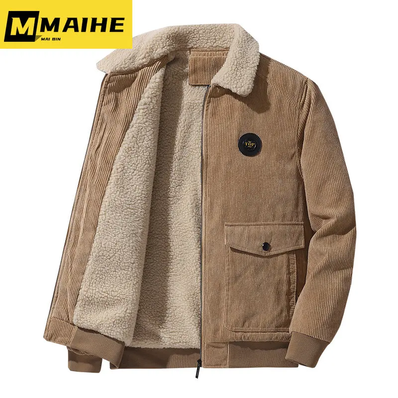 

Warm Jacket Men's Windbreaker 2023 new winter plus fleece jacket corduroy cashmere cotton coat fashion casual men's clothing 5XL