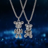 rotatable bear doll pendant stainless steel necklace men and women hip hop personality simple cartoon sweater chain wholesale