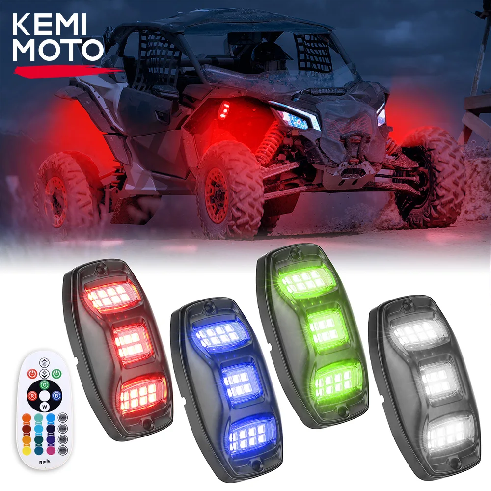 KEMIMOTO 4 Pods RGBW LED APP/Remote Control for ATV SUV Off Road Jeep Golf Cart Truck Boat Rock Neon Underglow Light Kits