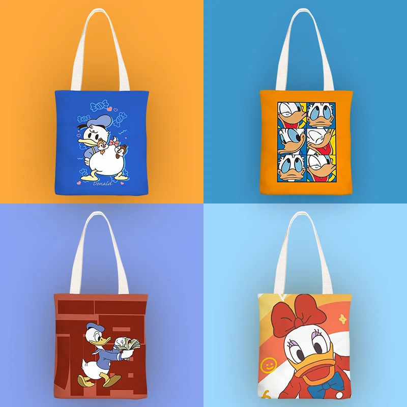 

Original Disney New Cartoons Canvas Shoulder Bags Donald Duck with Zippered Inner Pocket Handbag Storage Shopping Bag Girls Gift