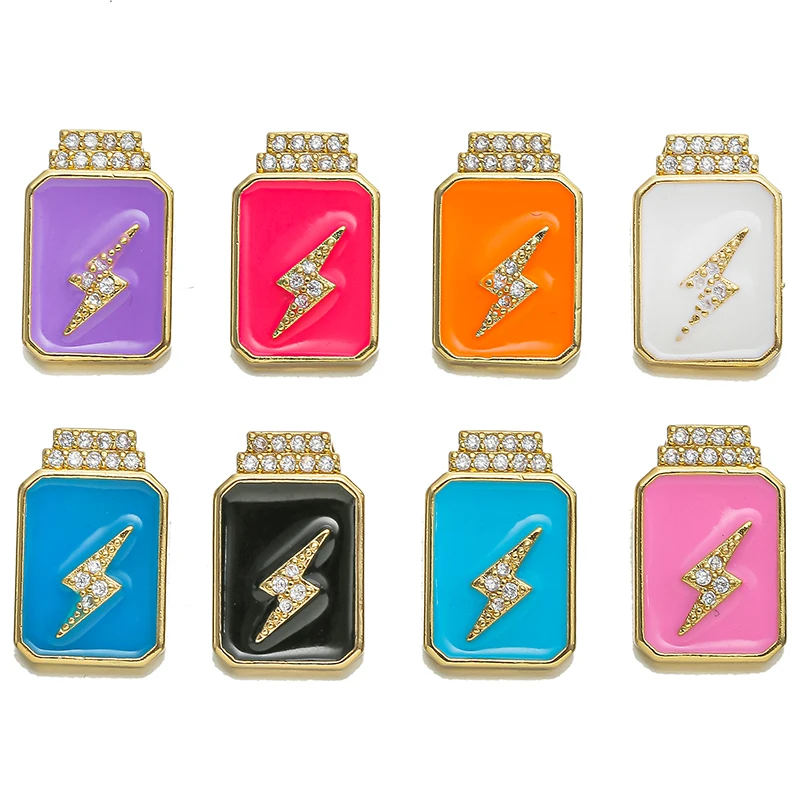 

1piece Random Color Square Lightning Pendant Micro Pave Zircon Charms DIY Necklace Craft for Jewelry Making Accessories
