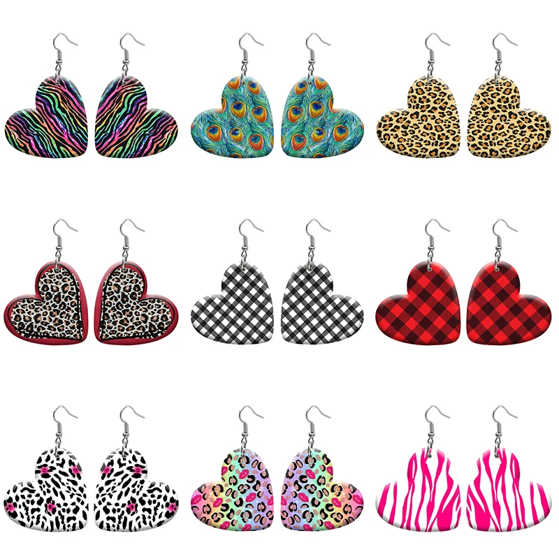 

Leopard DIY Heart Resin Hook Earrings For Women Jewelry Y2K Piercing Ear Drop Dangle Accessories Gift For Girls