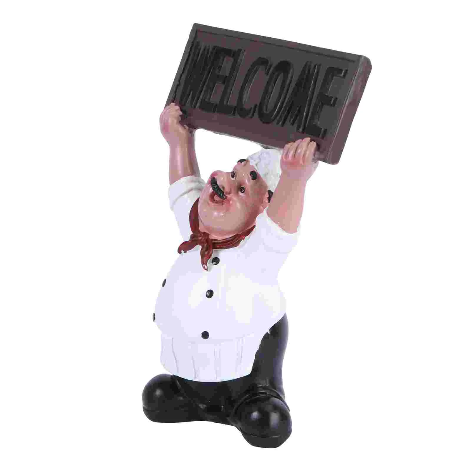 

Chef Welcome Decoration Home Decor Kitchen Welcome Figurine Message Board Chef Holding Sign Statue Resin Italian Chef Figurines
