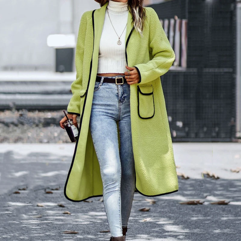 

Autumn Fashion Lambswool Cardigans Coats Women Elegant Lapel Loose Outerwear 2022 Winter Casual Long Sleeve Pocket Solid Jackets