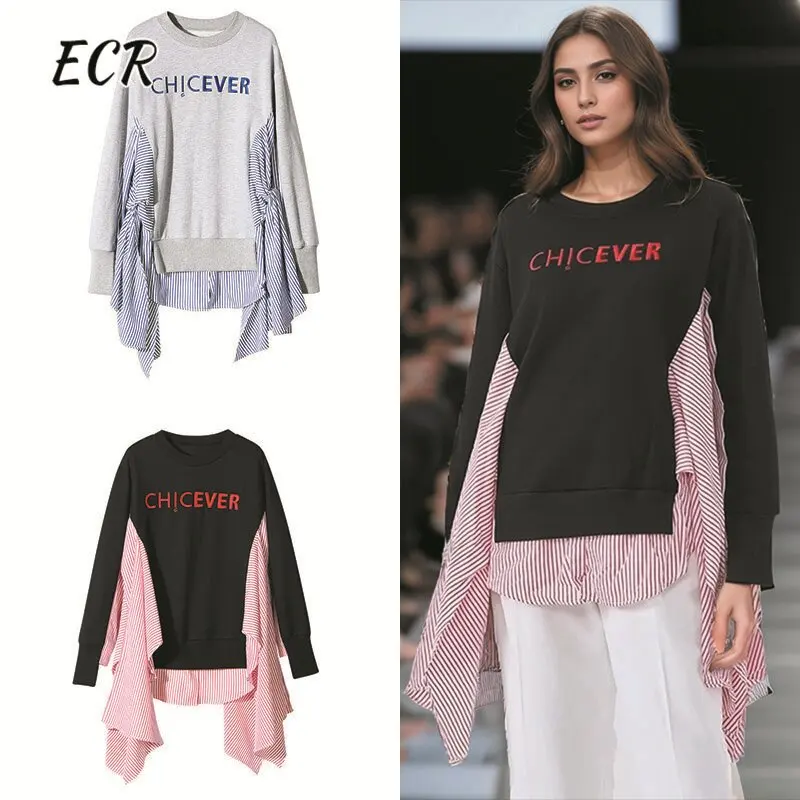 Свитшот женский в полоску с круглым вырезом и длинным рукавом