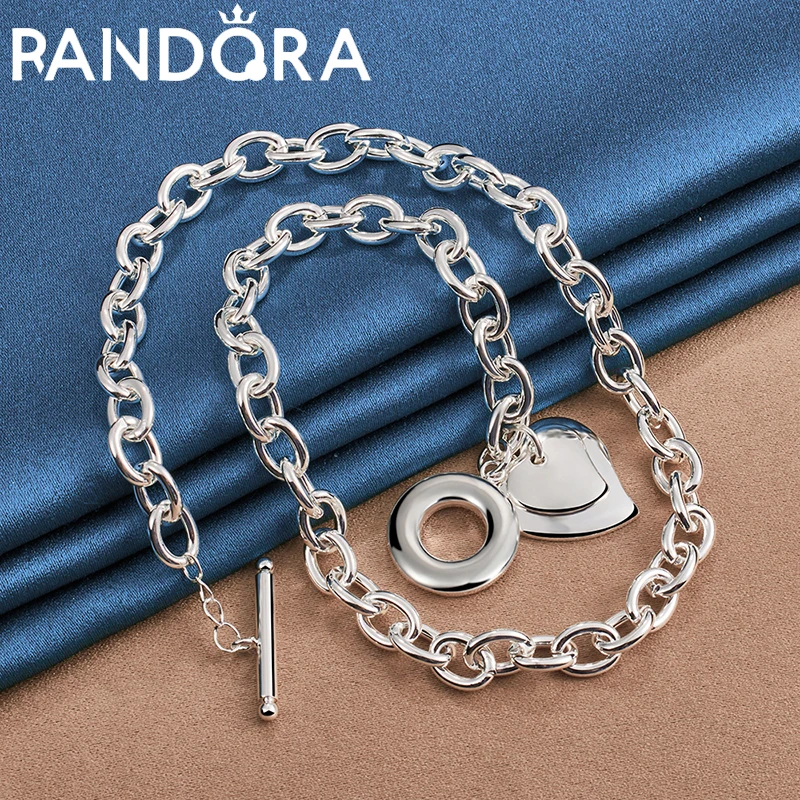 

Silver Colour 45cm Chain Ot Buckle Two Heart Pendant Necklace For Women Man Fashion Party Charms Engagement Wedding Jewelry