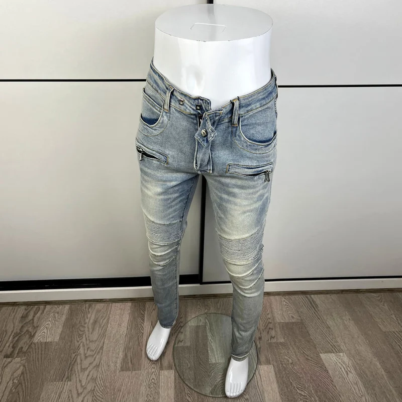 Street Fashion Men Jeans High Quality Retro Blue Elastic Slim Fit Spliced Designer Biker Jeans Men Hip Hop Brand Pants Hombre
