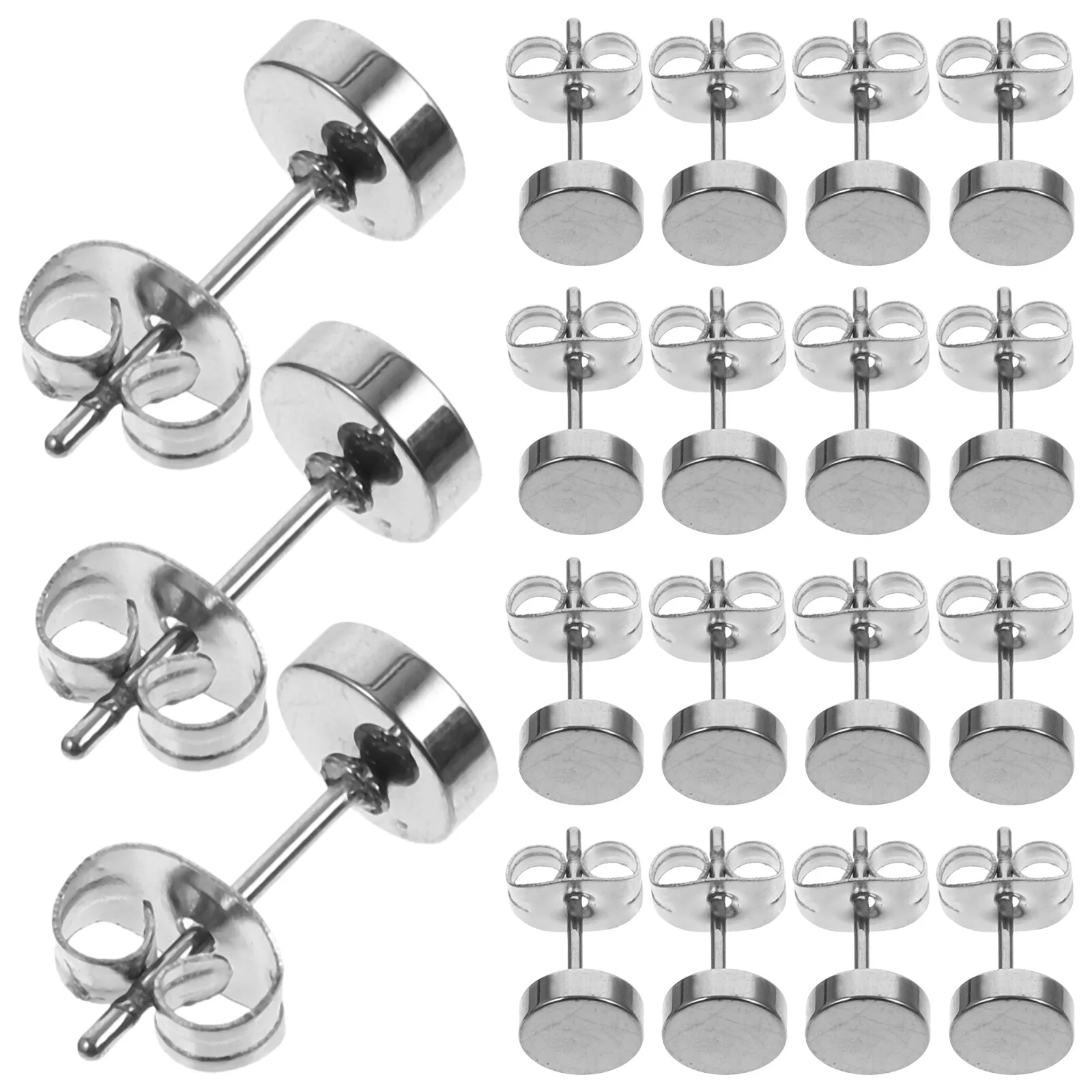 20 Pcs Men Dangle Earrings Cartilage Stud Round Shaped Korean Fashion Women Titanium Steel Studs Flat Man