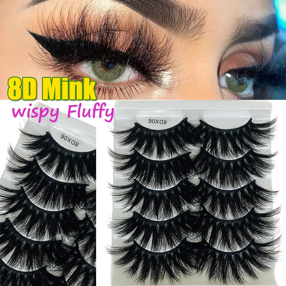 Pairs 8D Mink False Eyelashes Wispies Fluffy Natural Long Criss-cross Handmade Lashes Extension Cruelty-free Eye Makeup Tools