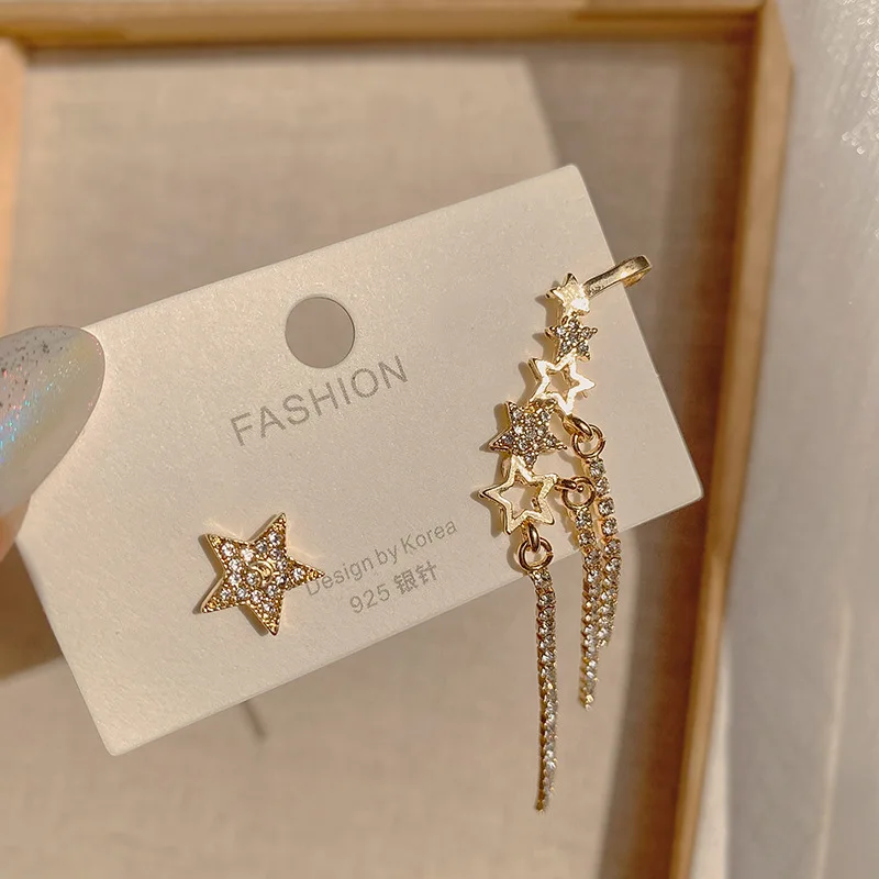 

Золотые блестящие серьги-клипсы с подвеской для женщин, поддельные Хрящевые кисточки, кристаллы, манжеты без пирсинга