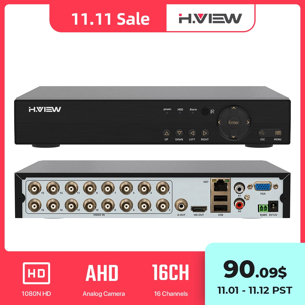 Pаспродажа Видеорегистратор H.View 16ch NVR для системы видеонаблюдения CCTV DVR для домашней безопасности с поддержкой 4 ТБ SATA HDD 1080P видеовыход H.264 DVR