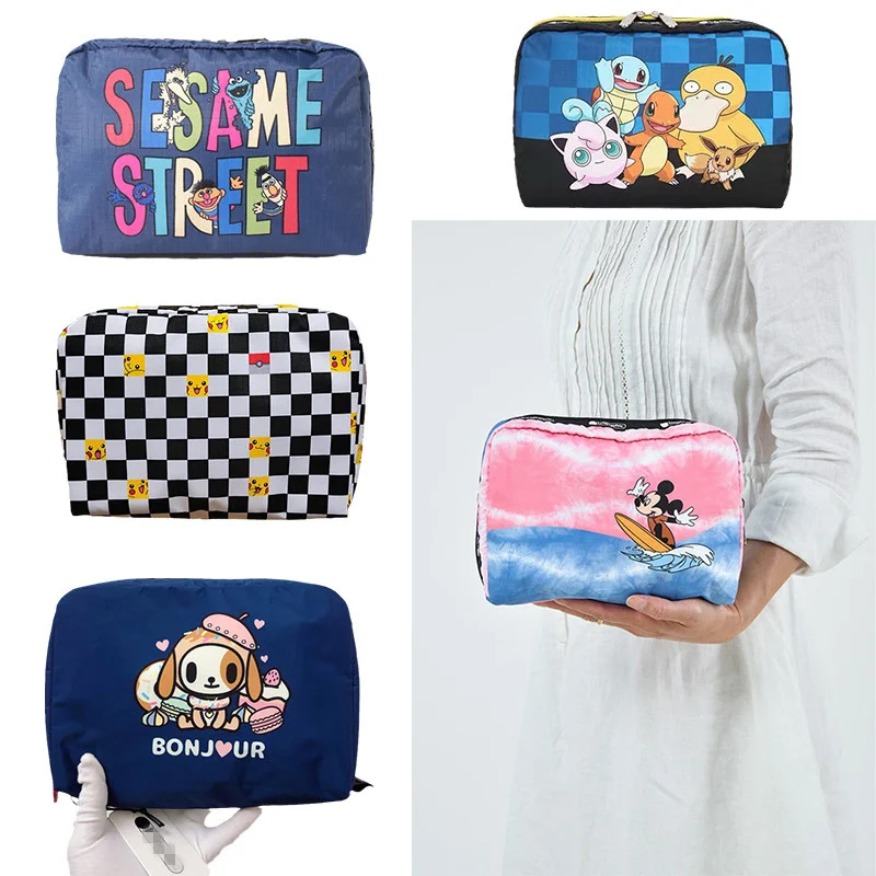 

lesportsac Hello Kitty Cosmetic Bag Cartoon Clutch Bag Mymelody Bag Anime Storage Bag Mickey Mouse Toiletries Bag Fashion Bag