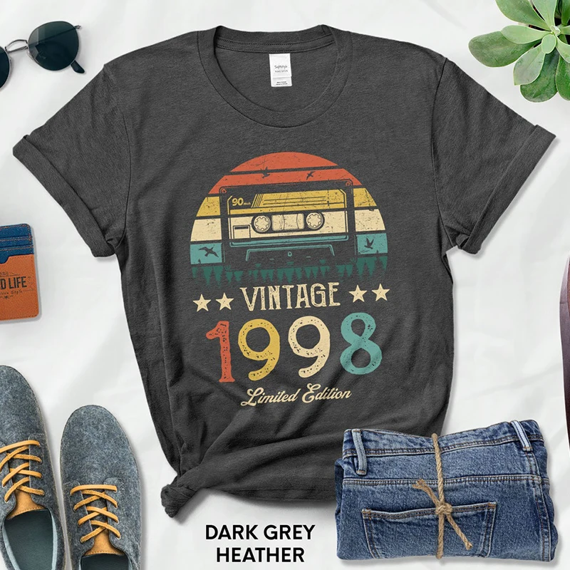 

Retro Cassette Vintage Made In 1998 Women T Shirt 25th 25 Years Old Birthday Party Gift Cotton Streetwear Grandma Mother Tshirt