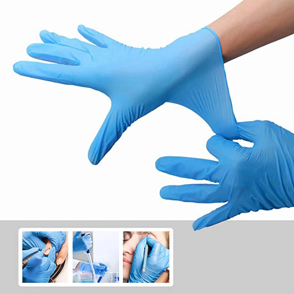 Черные/синие нитриловые перчатки одноразовые для кухни синтетические латексные