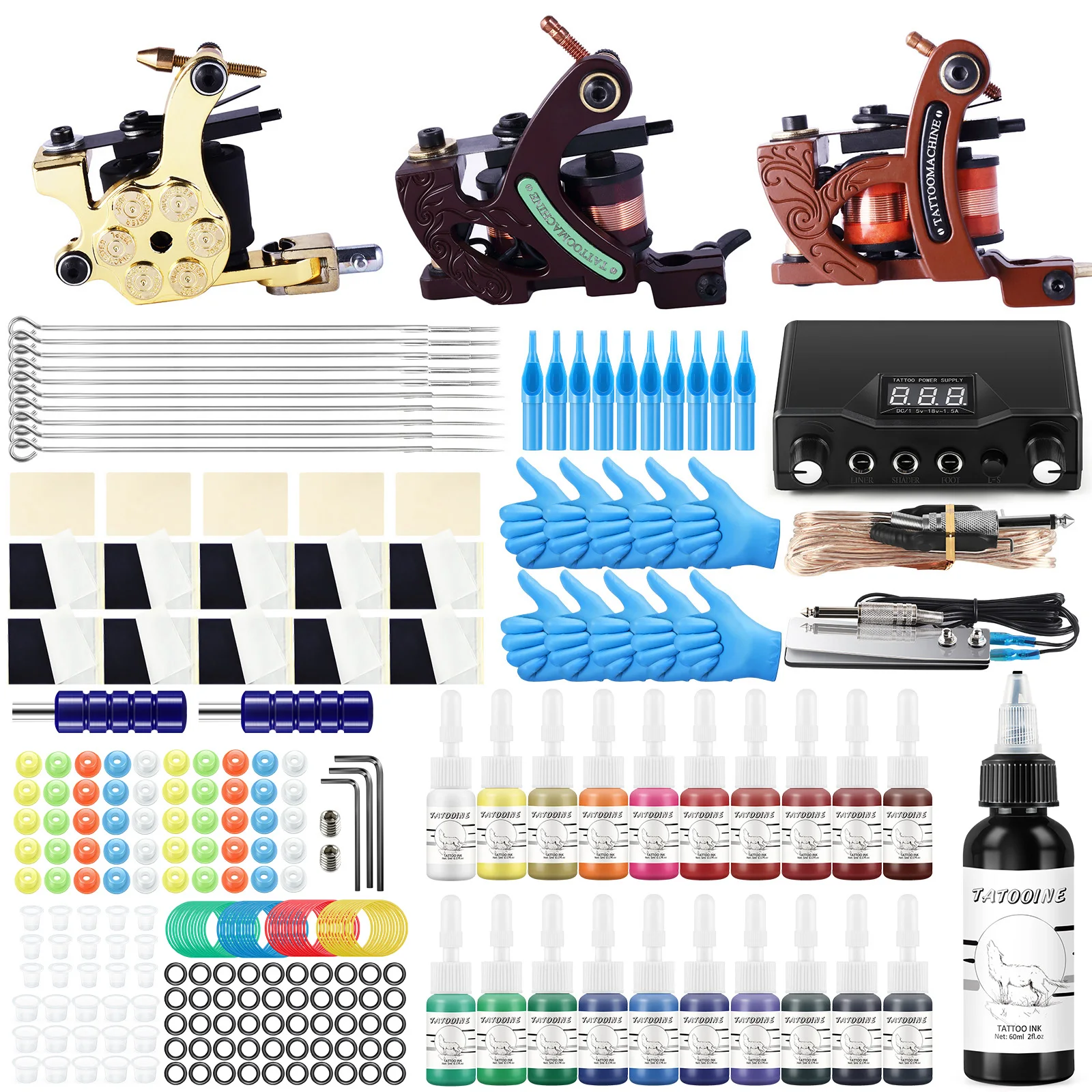 Tattoo Set Accessories Supplies Professional Tattoo Kit Complete Tattoo Machines Gun With Ink Power Supply Grips Body Art Tools