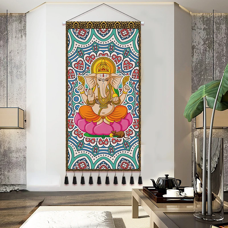 

Traditional Southeast Asia Style Scroll Wall Art Paintings Thailand Elephant Wall Hanging Decor Poster Room Decoration Aesthetic