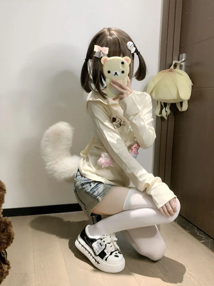 QWEEK милые японские толстовки в стиле Харадзюку Kawaii женские Y2k Coquette с милым