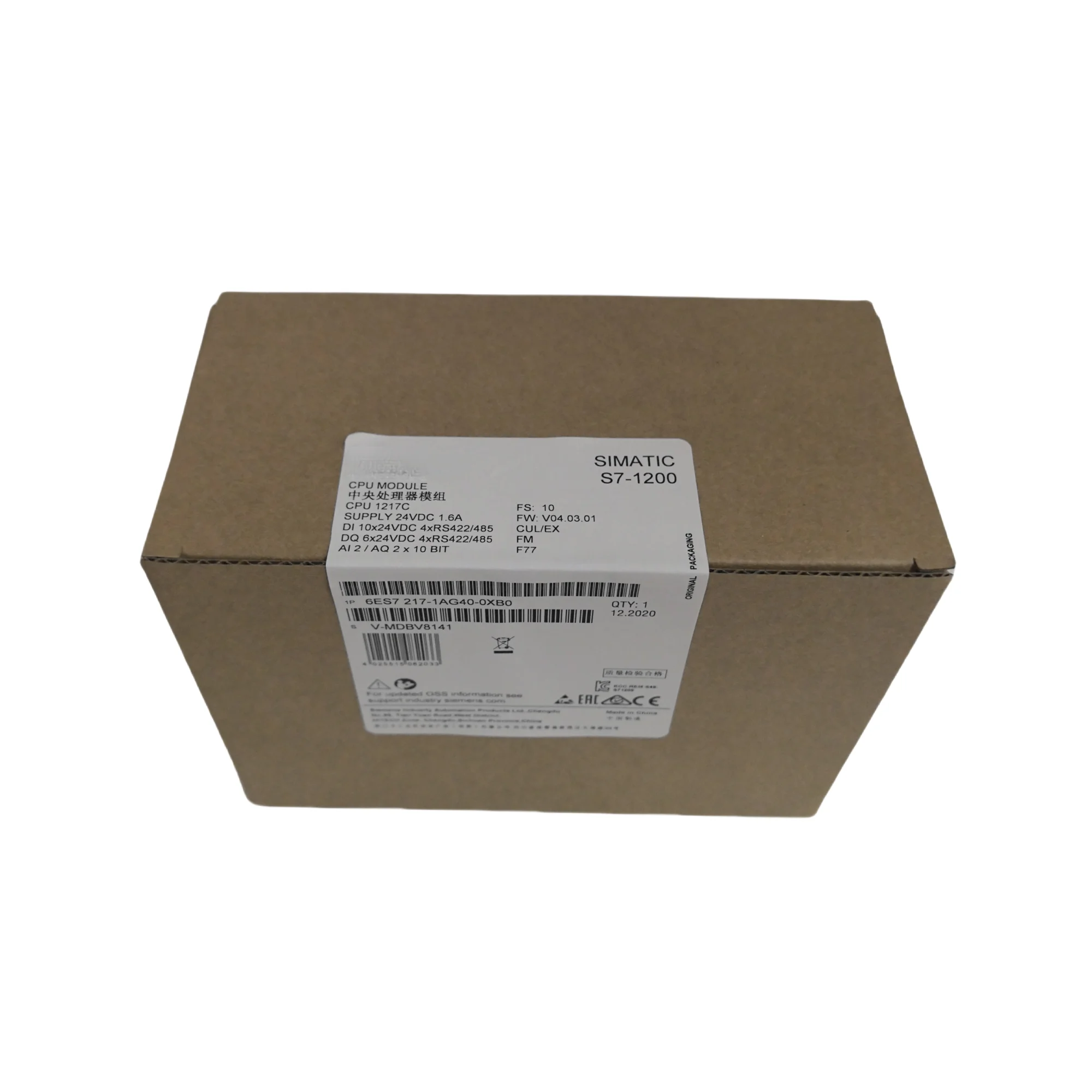 Совершенно новый модуль центральной обработки SIMATIC S7-1200 CPU1217C 6ES7 217-1AG40-0XB0