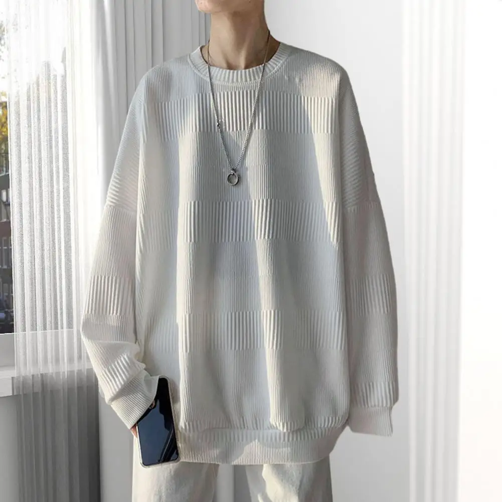 

Повседневный пуловер, топы, мужская толстовка с круглым вырезом, однотонный жаккардовый дизайн, Мужская весенне-осенняя толстовка с круглым вырезом, свободный крой