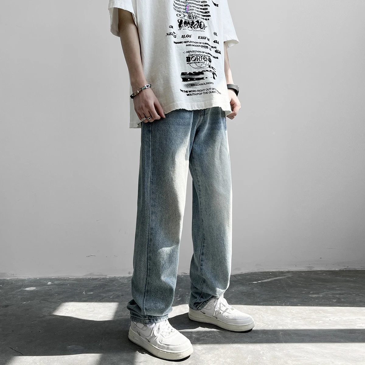 Summer Fashion Trends Thin Jeans for Men Straight Leg Denim Pants Teenage Slim Fit Distressed Floor Trousers Hip Hop Streetwear