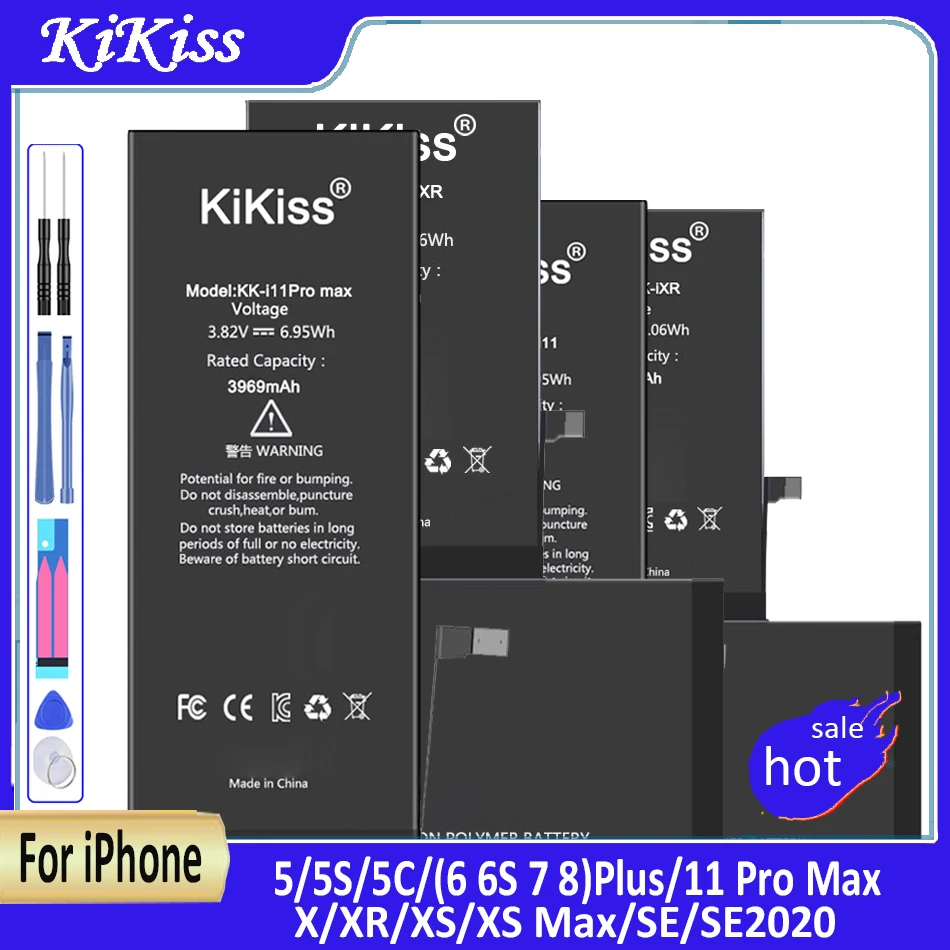 Высококачественный аккумулятор для iPhone 5 6 6S 5S SE 7 8 Plus X Xs Max 11 Pro iPhone5 iPhone7 iPhone8 с бесплатными инструментами.