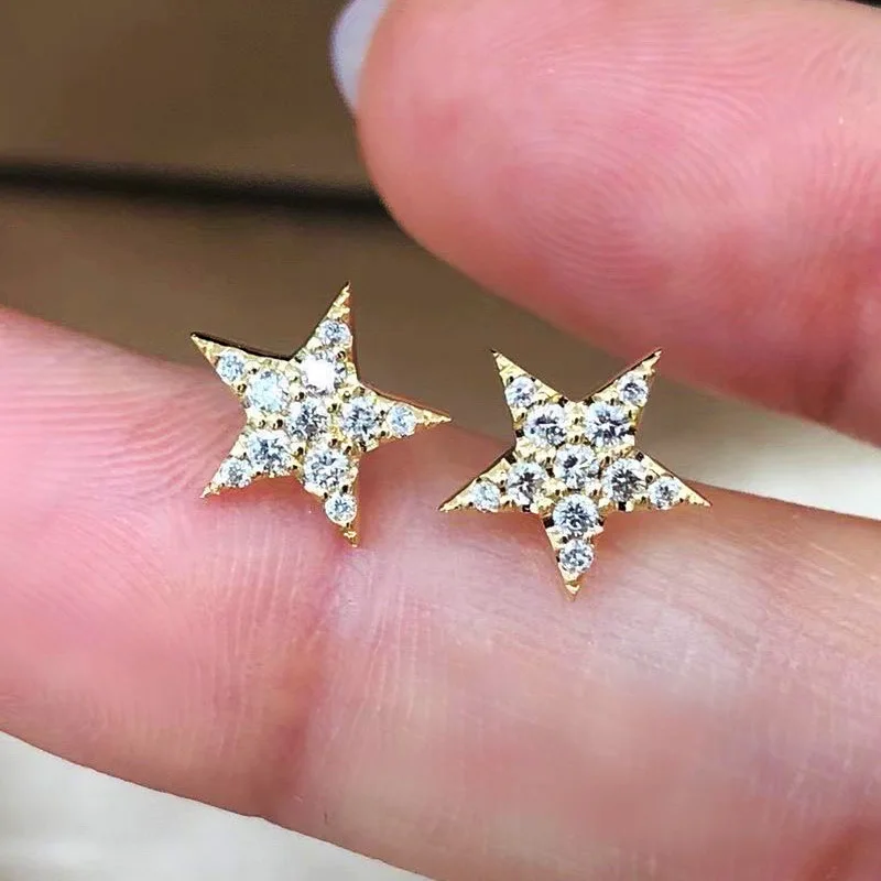 

New Fashion Gold Color Star Stud Earrings Girls Inlaid Cubic Zirconia Shiny Ear Accessories for Women Simple Stylish Jewelry