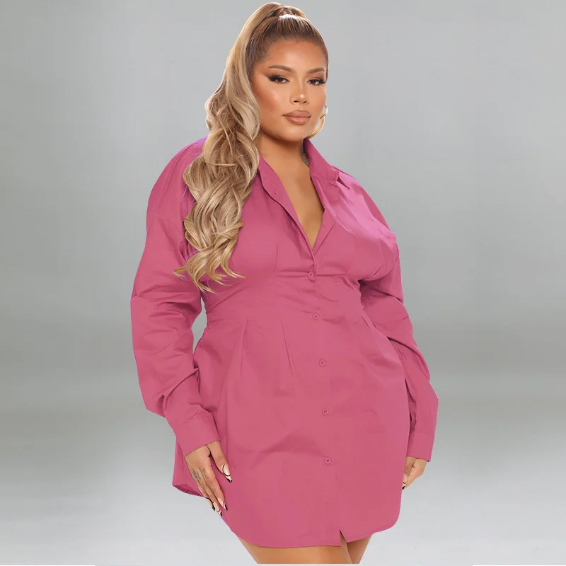 2022 Plus Size Solid Shirt Multicolor Dress Commuter Style Shirt Collar Long Sleeve Elegant Women's Bodysuit Dress