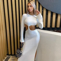 zoctuo summer sexy y2k clothes hollow out long sleeves side slit bodycon maxi dresses for women 2022 outfit club party birthday