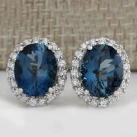 delicate blue round zircon stud earring for women full paved shiny cz stone beauty gift statement earrings luxury jewelry